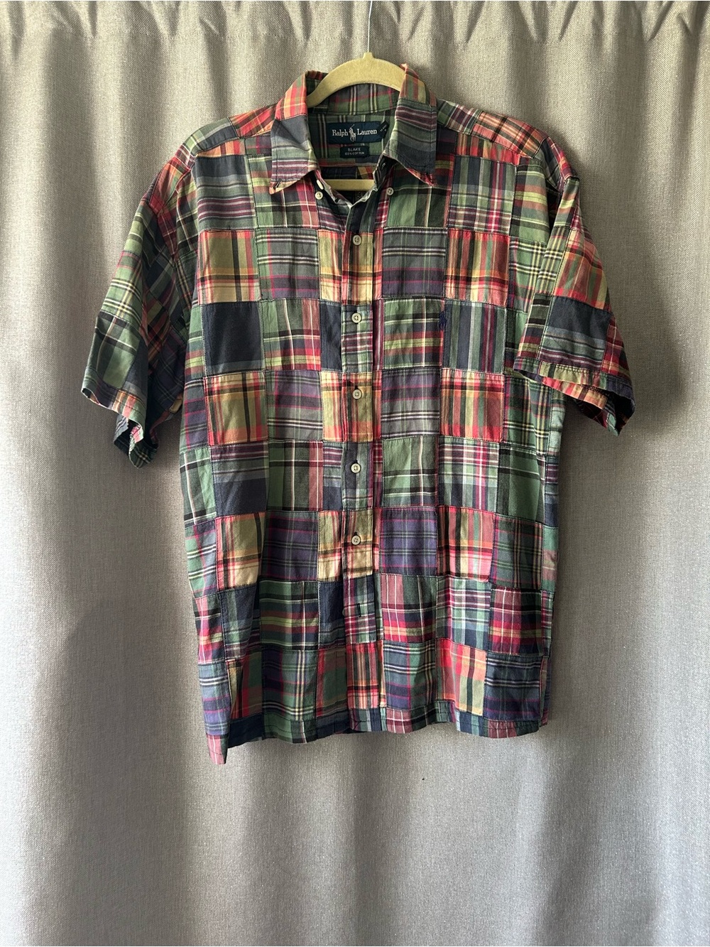 Vintage Polo Ralph Lauren Patchwork Madras Plaid Shirt S/S Blake Medium